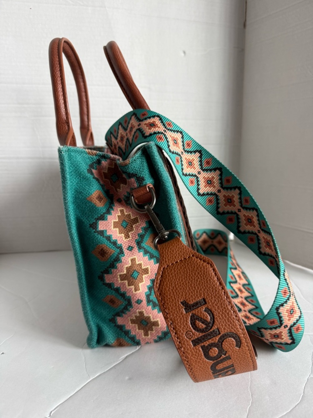 Wrangler Aztec Tote Bag for Women Boho Shoulder Purses and Handbags, Turquoise - Picture 5 of 16